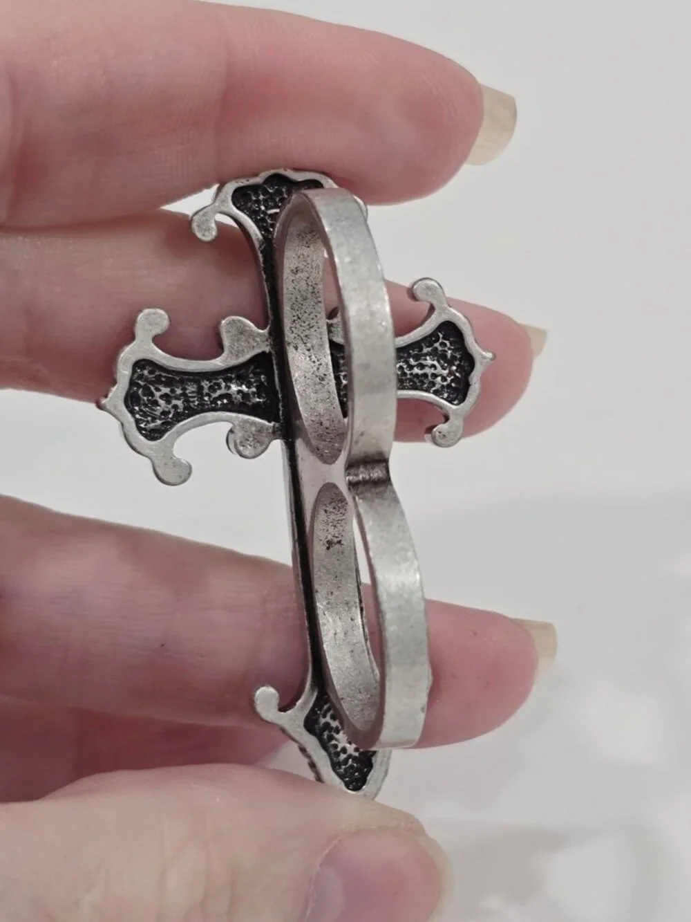Killstar ✦ Mea Culpa Gothic Cross Ring ✦ Silver Black Crystal Double Band 9 NIP